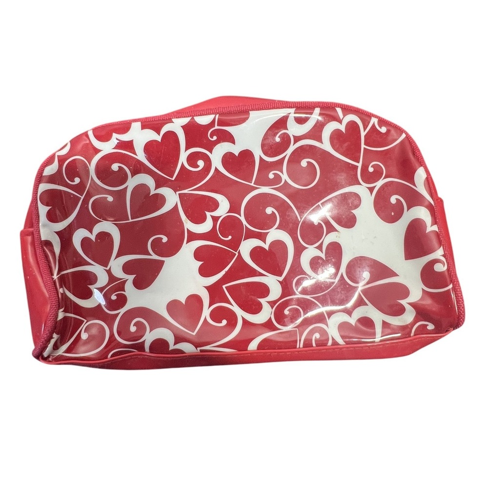 Red & White Heart Swirl‎ Cosmetic Bag Makeup Pouch Travel Toiletry Organizer